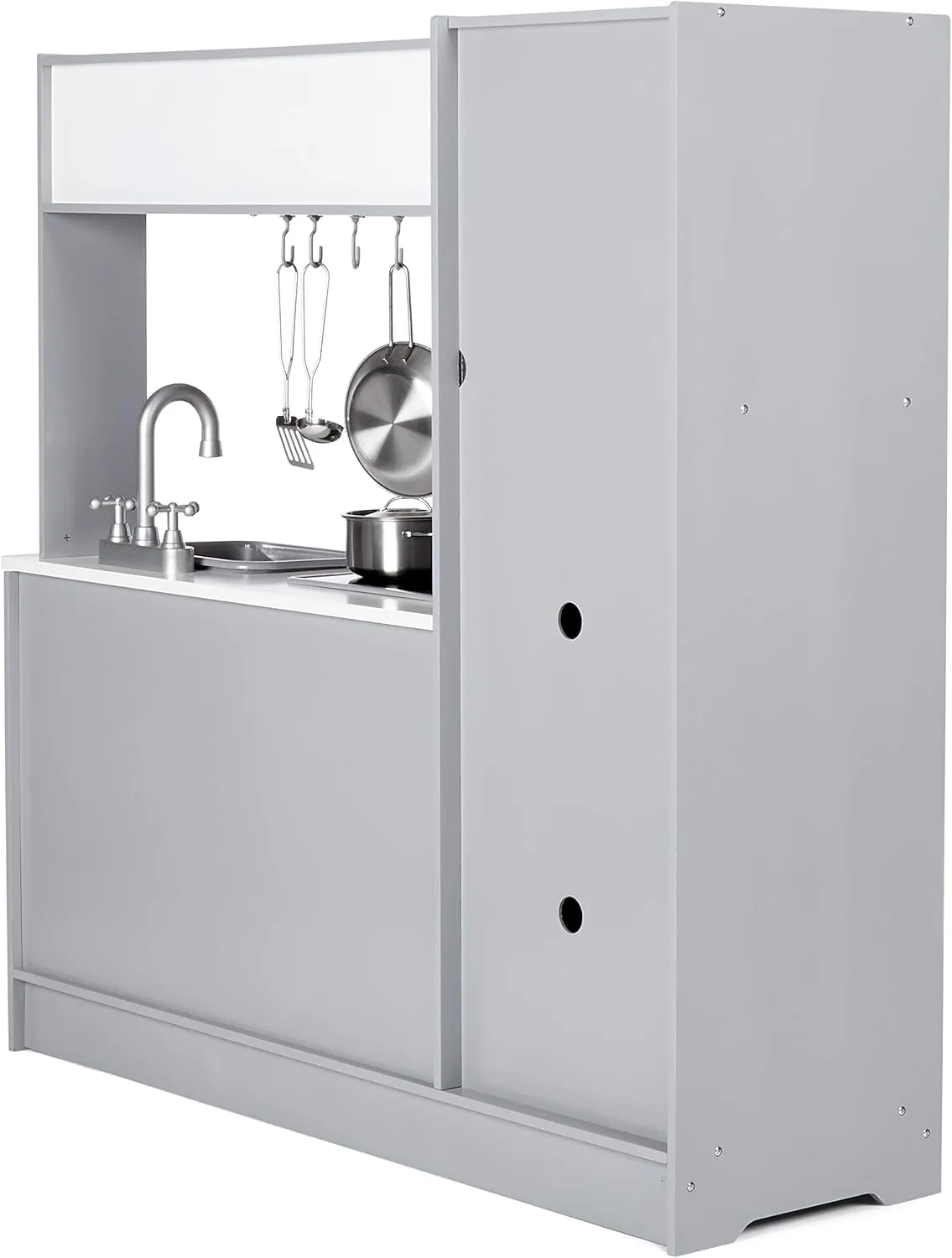 Amazon Basics Kids Kitchen Set, Play Kitchen Toy Playset for Toddlers, Preschoolers, 39"L x 11.8"W x 39"H, White & Gray