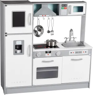 Amazon Basics Kids Kitchen Set, Play Kitchen Toy Playset for Toddlers, Preschoolers, 39"L x 11.8"W x 39"H, White & Gray