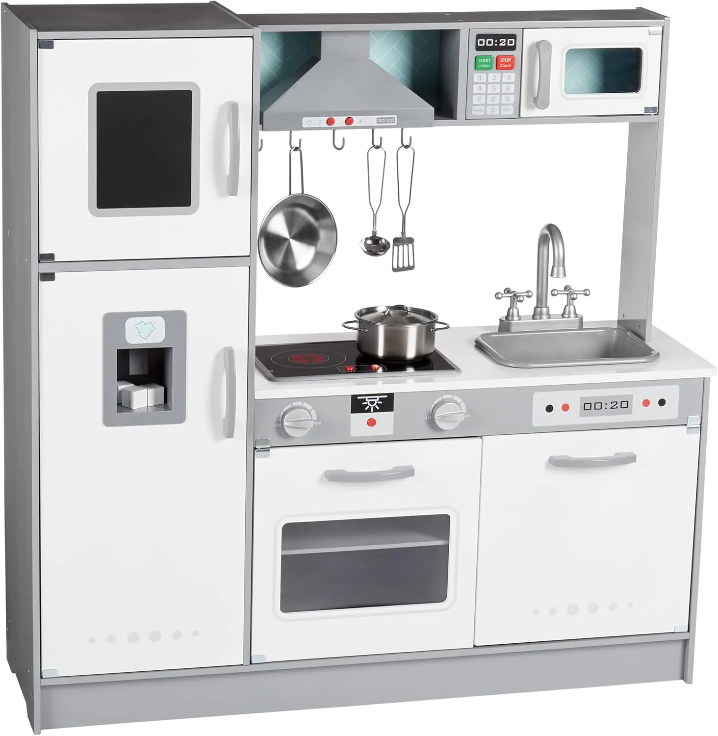 Amazon Basics Kids Kitchen Set, Play Kitchen Toy Playset for Toddlers, Preschoolers, 39"L x 11.8"W x 39"H, White & Gray