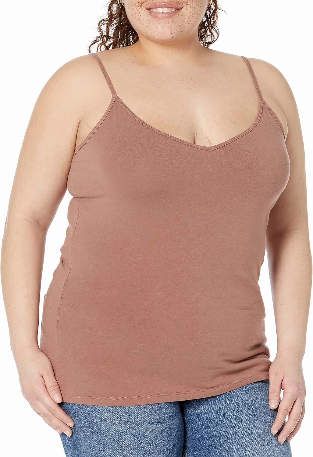 Amazon Essentials Women's Slim-Fit Knit V-Neck Layering Cami (Available in Plus Size), Pack of 4