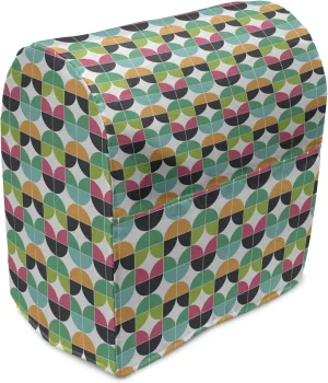Ambesonne Colorful Stand Mixer Cover, Creative Abstract Retro Effect Geometric Leaf Style Ornaments Repetition, Kitchen Appliance Organizer Bag Cover with a Pocket, 6-8 Quarts, White and Multicolor