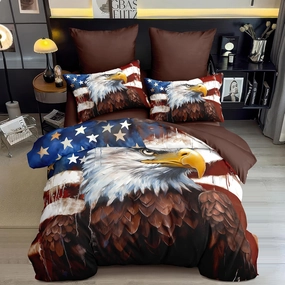 American Flag Comforter Set Queen Size, Eagle Wildlife Animal Soft Bedding Set for Adult,3Piece Retro Camouflage Lightweight Comforter with 2 Pillowcases,90 * 90/Brown White Blue