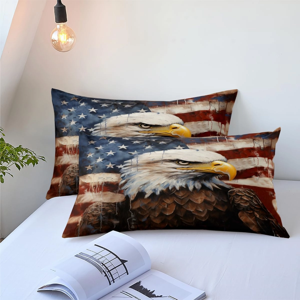 American Flag Comforter Set Queen Size, Eagle Wildlife Animal Soft Bedding Set for Adult,3Piece Retro Camouflage Lightweight Comforter with 2 Pillowcases,90 * 90/Brown White Blue