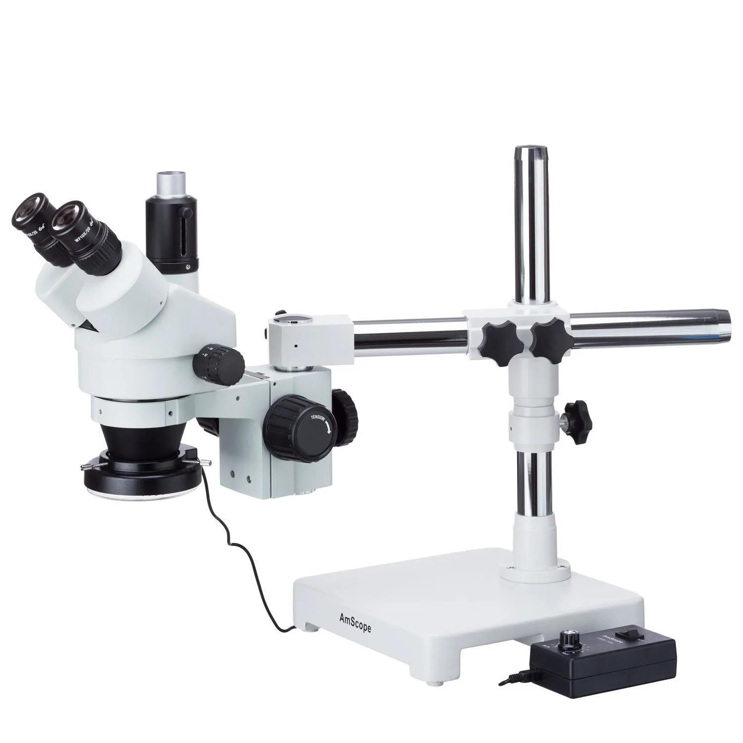 AmScope 3.5X-45X Boom Stand Trinocular Zoom Stereo Microscope with 144-LED Ring Light (SM-3TPX-144)