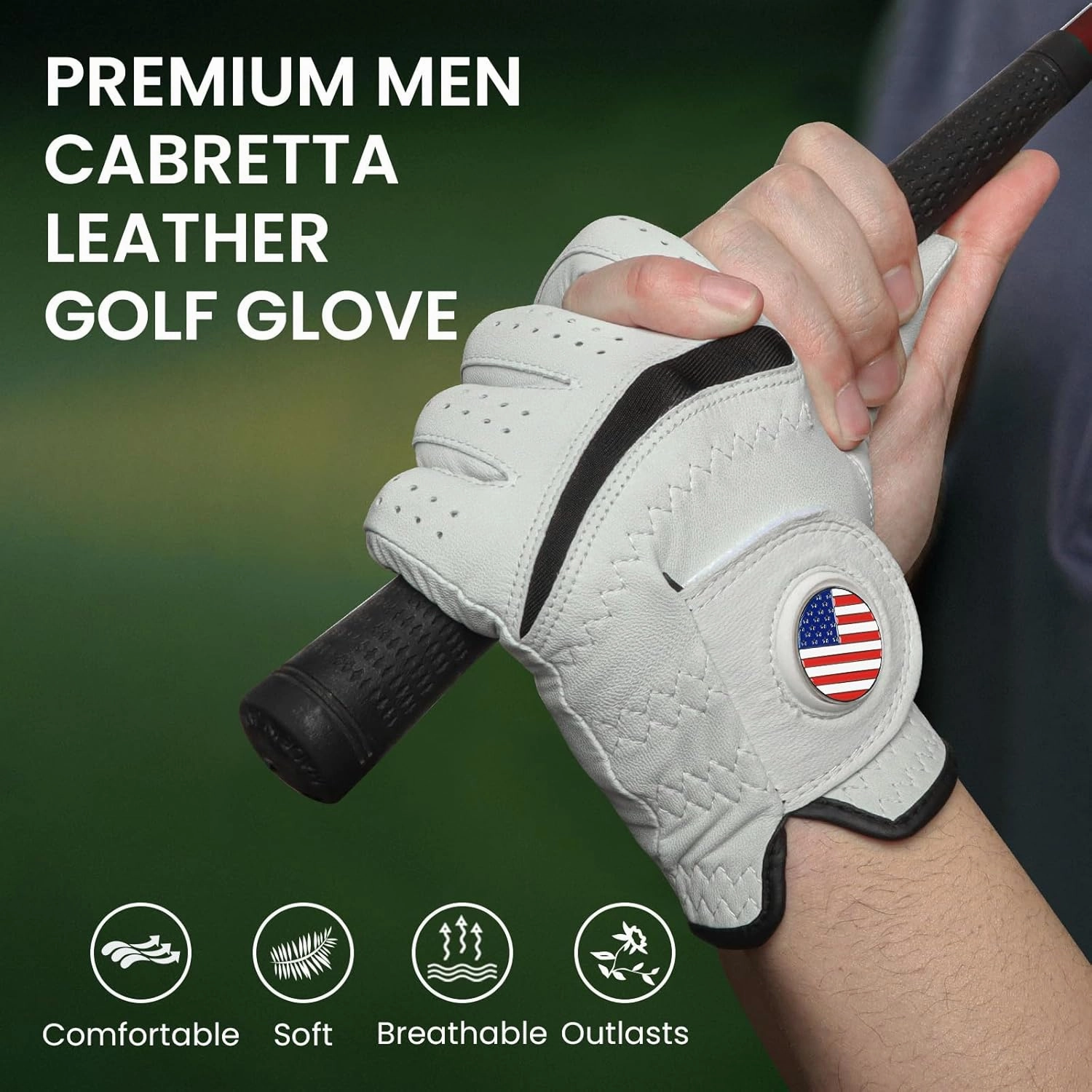 Amy Sport Golf Gloves Men Cabretta Leather with Ball Marker Value 2 Pack, Non Slip All Weather Grip for Left Hand Right Handed Golfer, Premium Mens Golf Glove Breathable