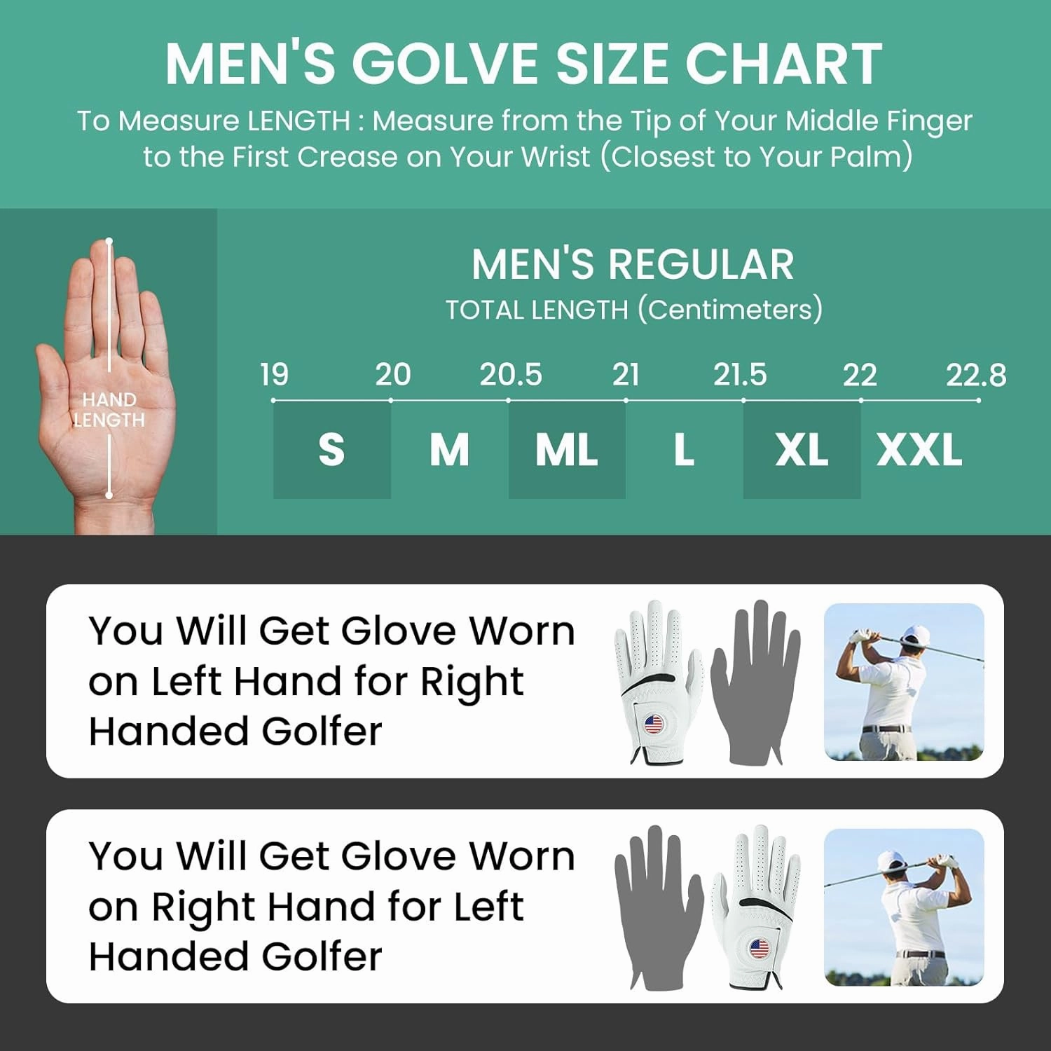 Amy Sport Golf Gloves Men Cabretta Leather with Ball Marker Value 2 Pack, Non Slip All Weather Grip for Left Hand Right Handed Golfer, Premium Mens Golf Glove Breathable