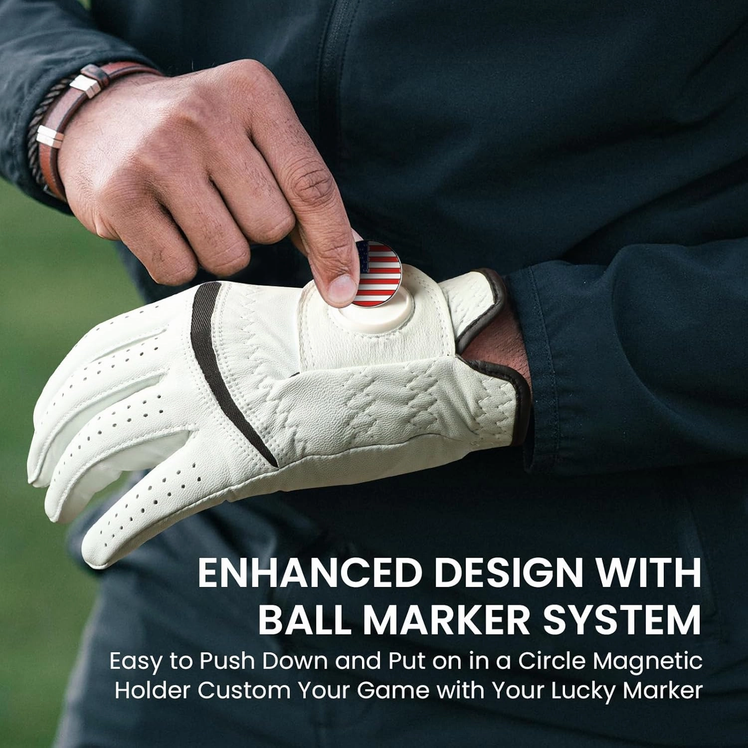 Amy Sport Golf Gloves Men Cabretta Leather with Ball Marker Value 2 Pack, Non Slip All Weather Grip for Left Hand Right Handed Golfer, Premium Mens Golf Glove Breathable
