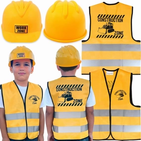 AnapoliZ Kids Construction Vest plus Hat Set | 2 Pcs Kids Construction Worker Vest & Hat Dress Up | Yellow Reflective Vest Construction, plus Yellow Plastic Childrens Hard Hat | Construction Costume