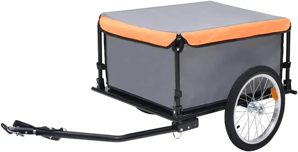 and Durable Bike Trailer for Commuting and Touring, Easy Attachment, Reflective Safety Features, Gray and Orange