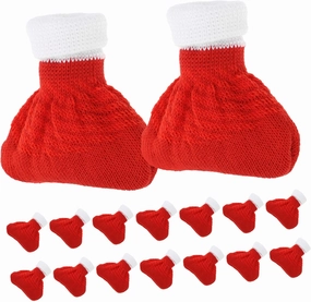 Angoily 16pcs Table and Chair Mats Sleeves Christmas Chair Leg Floor Protectors Protectors Decorations Protective Thick Cover Seat Covers Knit Xmas Furniture Leg Socks Red Polyester Cotton