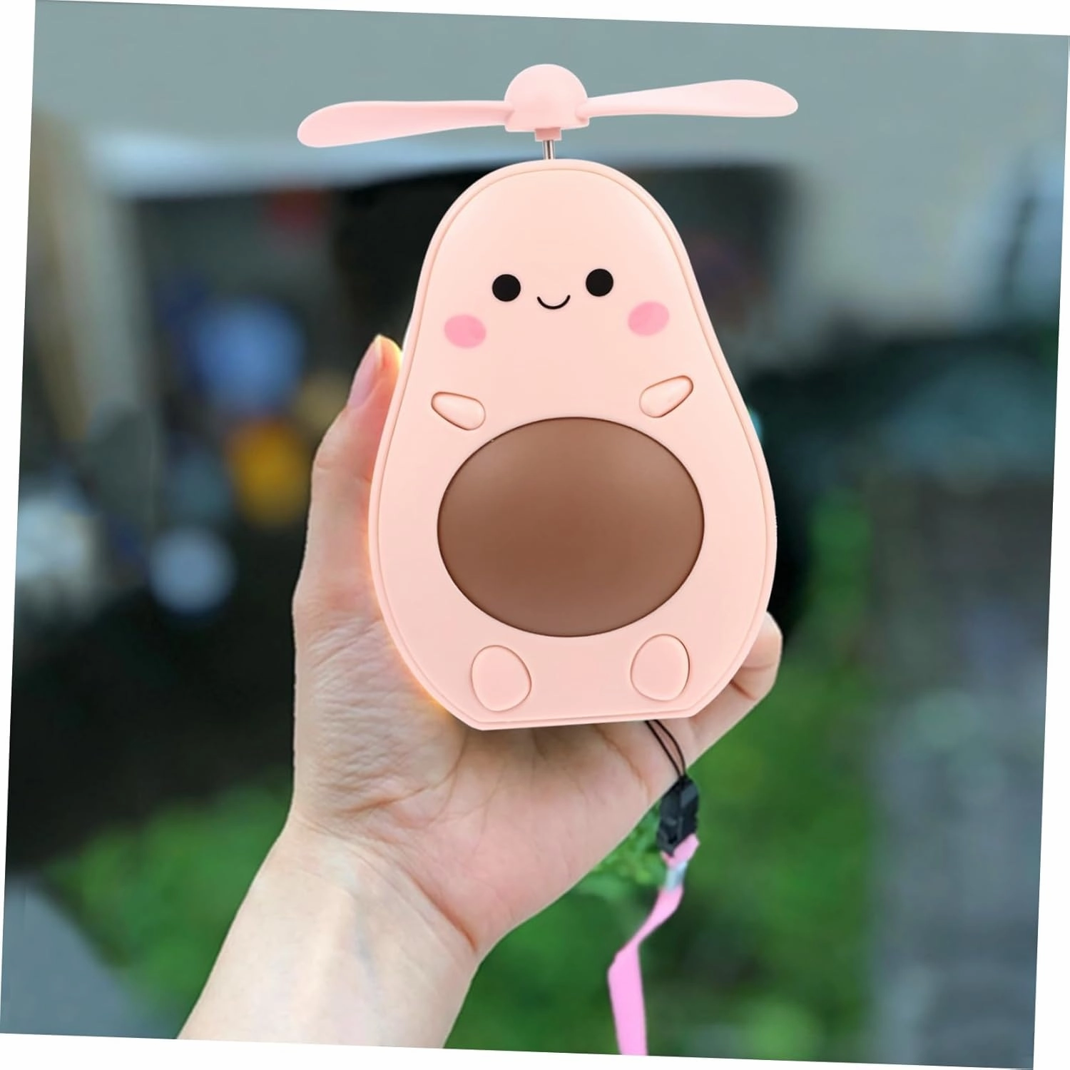 Angoily Avocado Shape Led Mirror Fan Rechargeable Compact Hand-held Makeup Travel Mirror