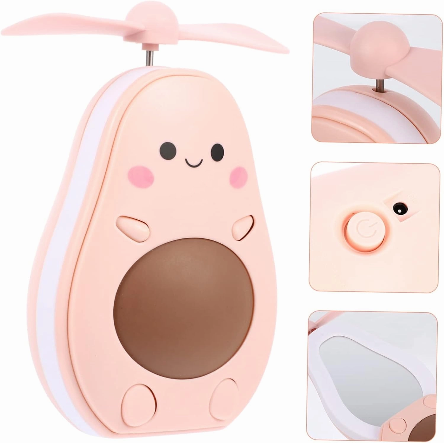 Angoily Avocado Shape Led Mirror Fan Rechargeable Compact Hand-held Makeup Travel Mirror