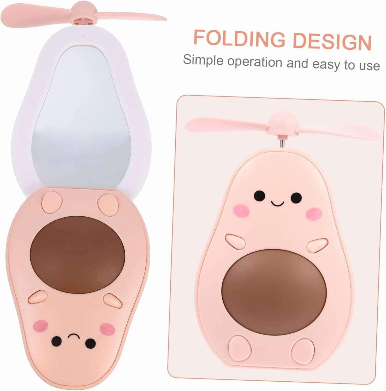 Angoily Avocado Shape Led Mirror Fan Rechargeable Compact Hand-held Makeup Travel Mirror