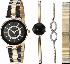 Anne Klein Women's AK/3286BKST Premium Crystal Accented Gold-Tone and Black Watch and Bracelet Set