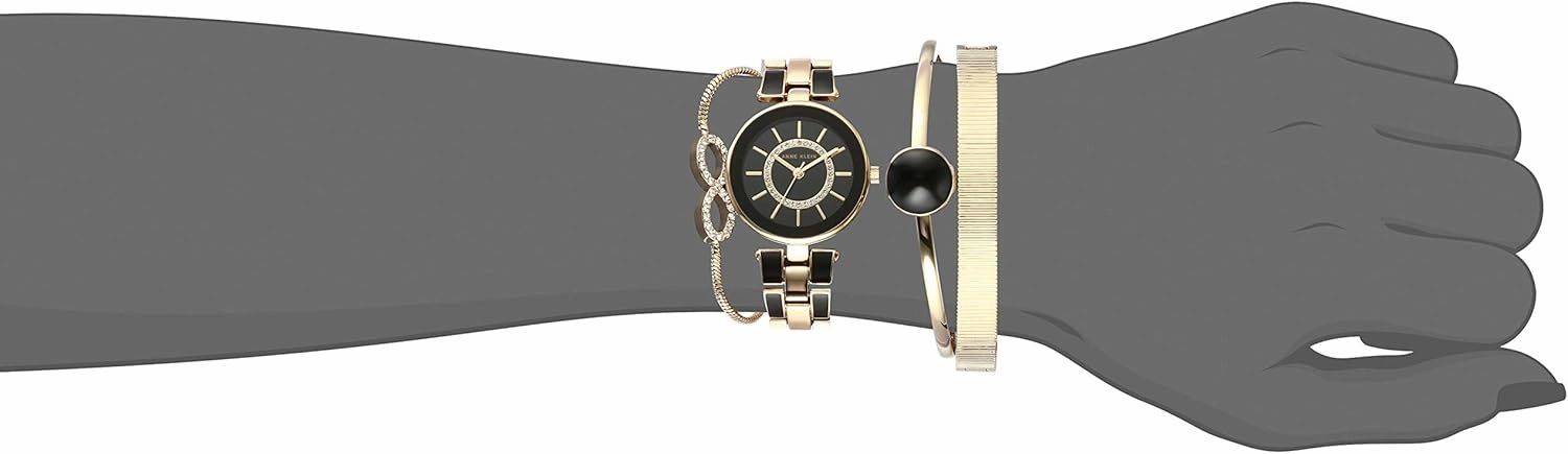 Anne Klein Women's AK/3286BKST Premium Crystal Accented Gold-Tone and Black Watch and Bracelet Set