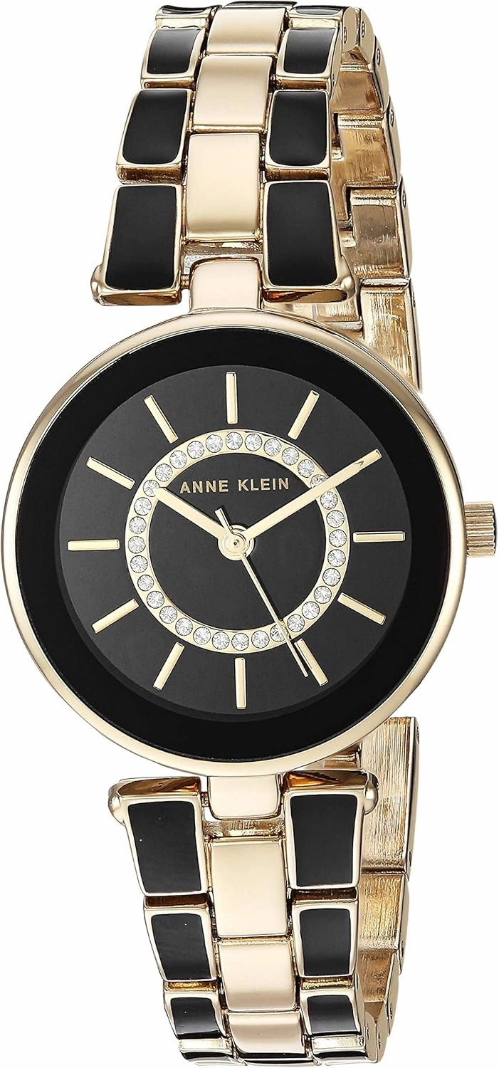 Anne Klein Women's AK/3286BKST Premium Crystal Accented Gold-Tone and Black Watch and Bracelet Set