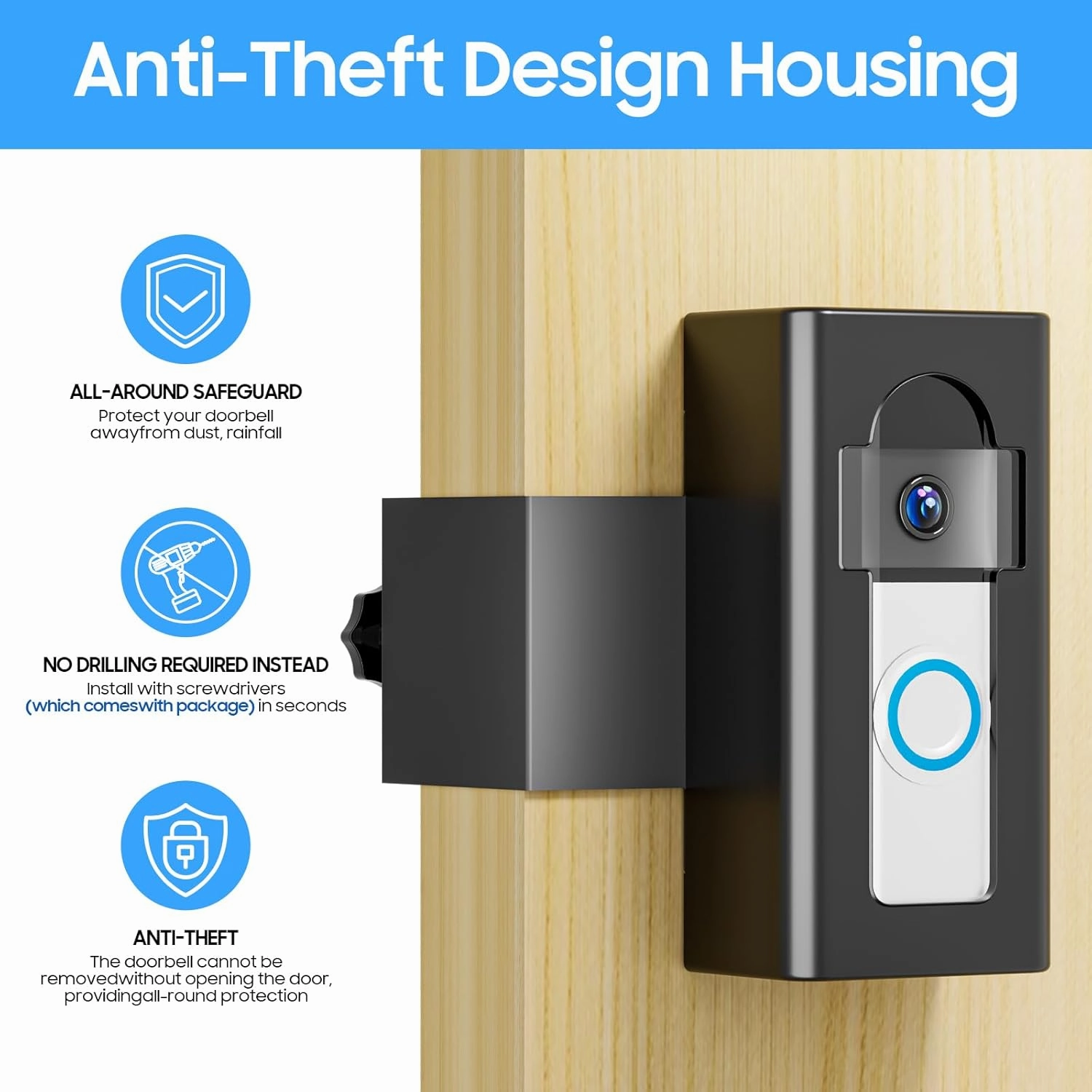Anti-Theft Doorbell Mount Compatible with Ring/Blink Wireless Video Doorbell 4/3/3 Plus/2/1/(2020 Release), Adjustable No-Drill Mounting Bracket Wedge Adapter Holder Accessories