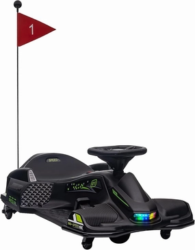 Aosom 12V Electric Go Kart, 5 MPH Drifting Car, Battery Powered Ride on Toy Outdoor with Slow Start, Music, Colorful Lights, for 8-12 Years Old, Black