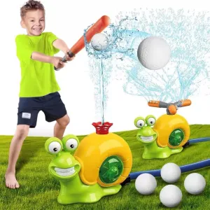 Apandad Water Sprinkler Baseball Toy for Kids Outdoor Play, 2 in 1 Snail Summer Water Game with 2 Sprinkler Heads, 360° Roating Spray Water Baseball,Summer Backyard Lawn Swimming Pool Birthday Toys
