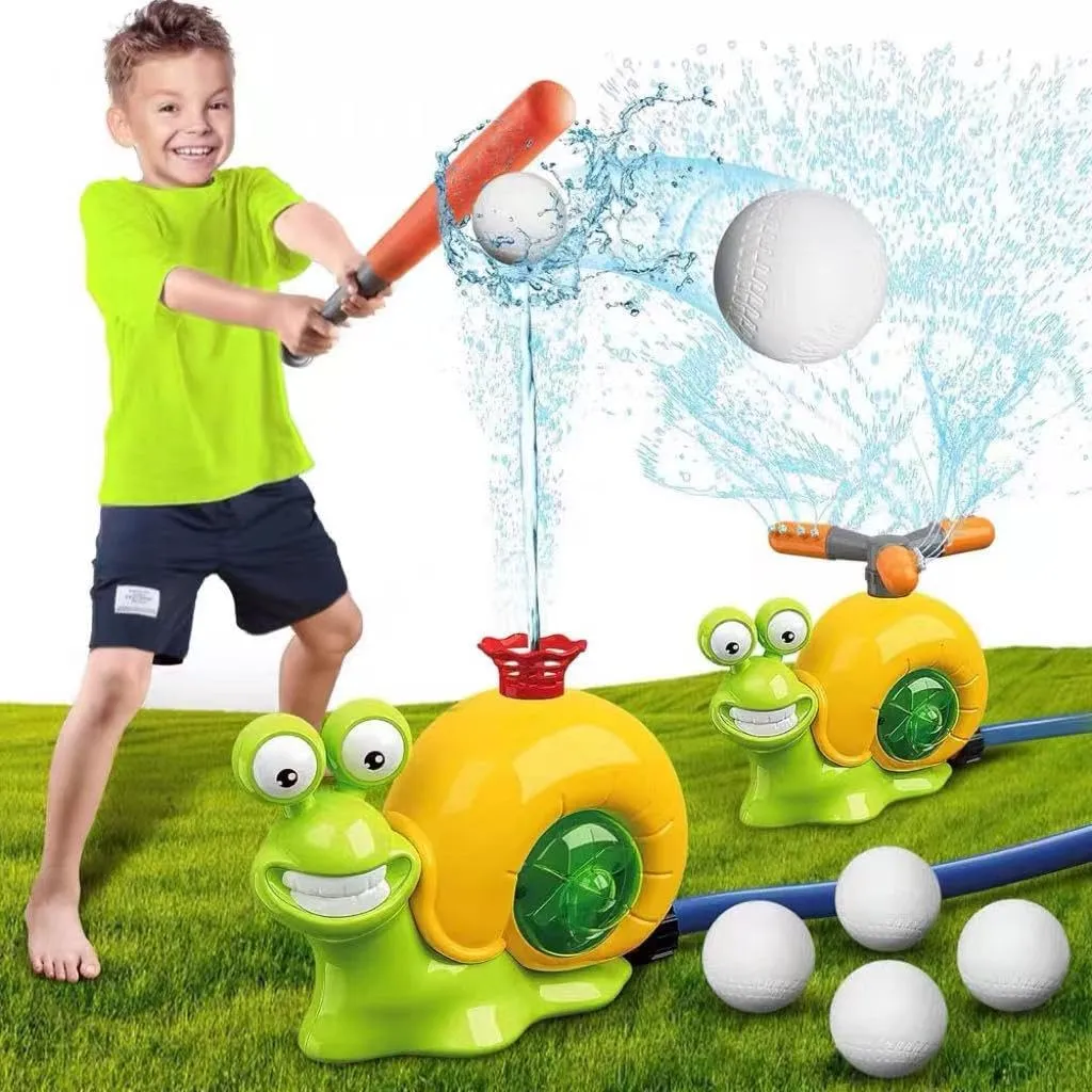 Apandad Water Sprinkler Baseball Toy for Kids Outdoor Play, 2 in 1 Snail Summer Water Game with 2 Sprinkler Heads, 360° Roating Spray Water Baseball,Summer Backyard Lawn Swimming Pool Birthday Toys