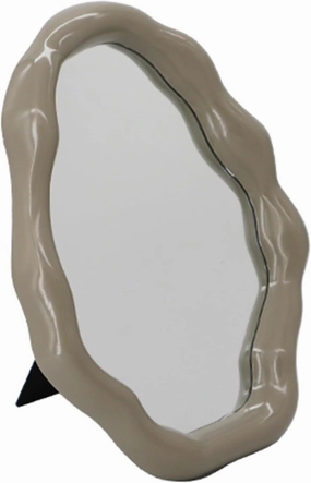 APLUSH 10.6 * 8.1in, Irregular Makeup Mirror, Tabletop Vanity Mirror Aesthetic Hanging Wall Mirror(Color:Brown)