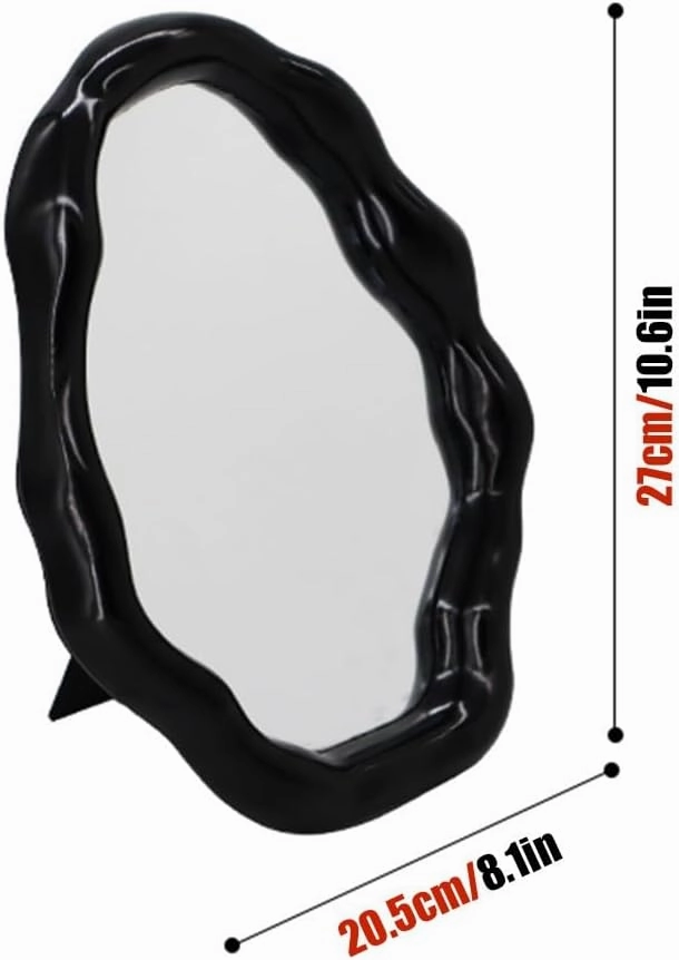 APLUSH 10.6 * 8.1in, Irregular Makeup Mirror, Tabletop Vanity Mirror Aesthetic Hanging Wall Mirror(Color:Brown)