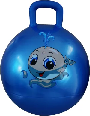 AppleRound Hippity Hoppity Hopball with Ball Pump, 18in/45cm Diameter for Age 3-7, Kangaroo Bouncer, Space Hopper Ball with Handle for Children, Printed Design (Whale)