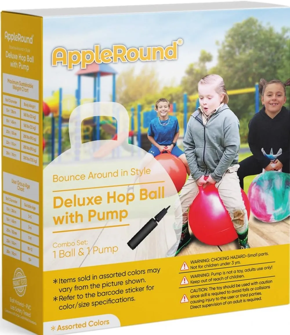 AppleRound Hippity Hoppity Hopball with Ball Pump, 18in/45cm Diameter for Age 3-7, Kangaroo Bouncer, Space Hopper Ball with Handle for Children, Printed Design (Whale)