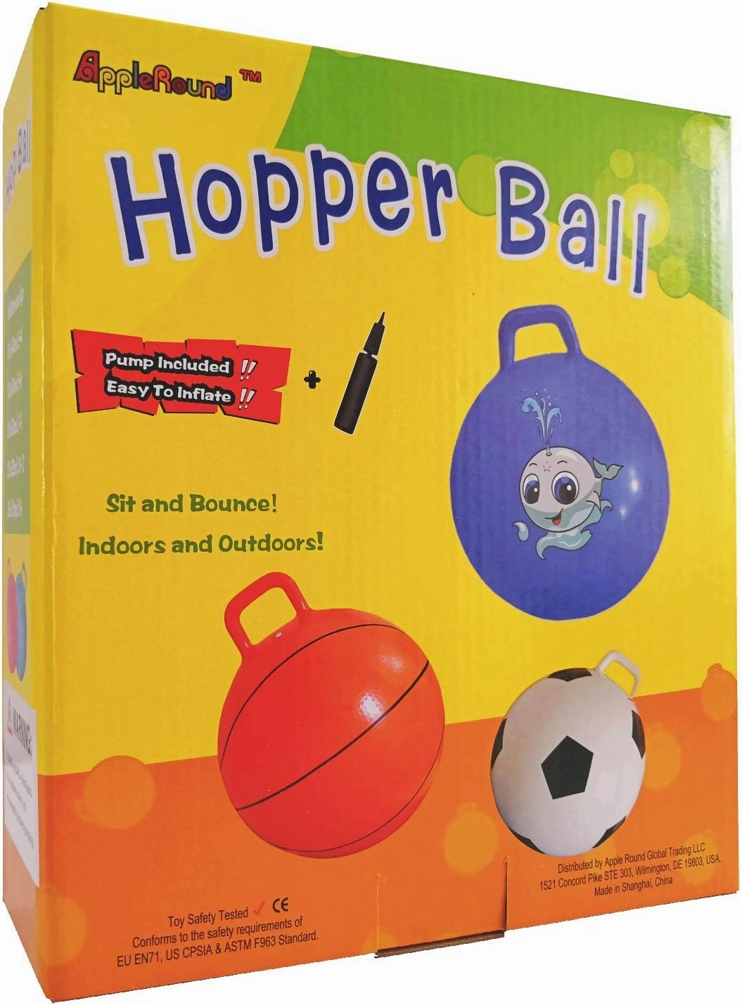 AppleRound Hippity Hoppity Hop Ball, Sit-on Bouncy Ball with Handle, 20in/50cm Diameter for Children Age 7-10, Space Hopper Hopball, Pump Included, Cloud Colors (Purple)