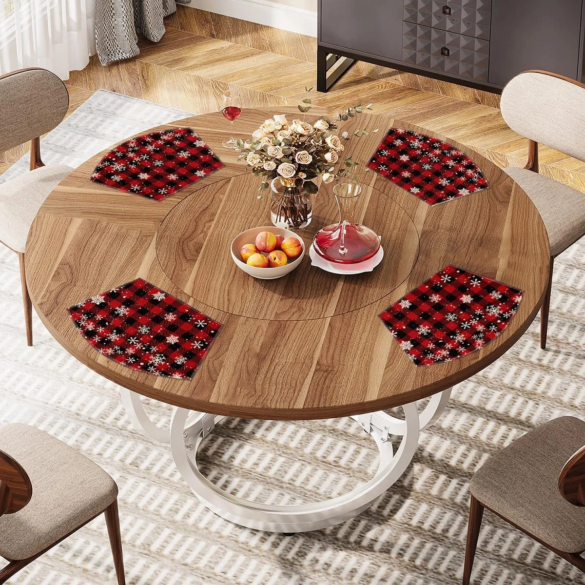 Artoid Mode Christmas Buffalo Plaid Wedge Placemats for Round Table Set of 6, Winter Seasonal Kitchen Dining Table Decoration for Indoor Party Home