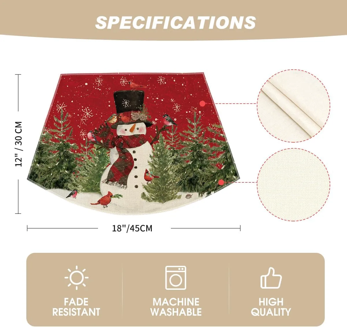 Artoid Mode Red Christmas Snowman Wedge Placemats for Round Table Set of 4, Winter Seasonal Kitchen Dining Table Decoration for Indoor Party Home
