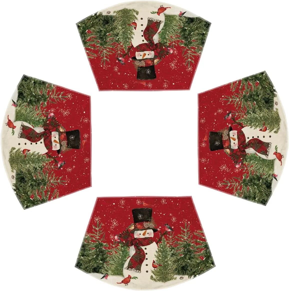 Artoid Mode Red Christmas Snowman Wedge Placemats for Round Table Set of 4, Winter Seasonal Kitchen Dining Table Decoration for Indoor Party Home
