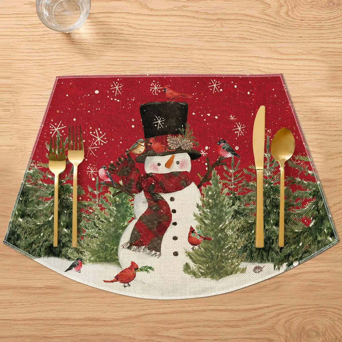 Artoid Mode Red Christmas Snowman Wedge Placemats for Round Table Set of 4, Winter Seasonal Kitchen Dining Table Decoration for Indoor Party Home