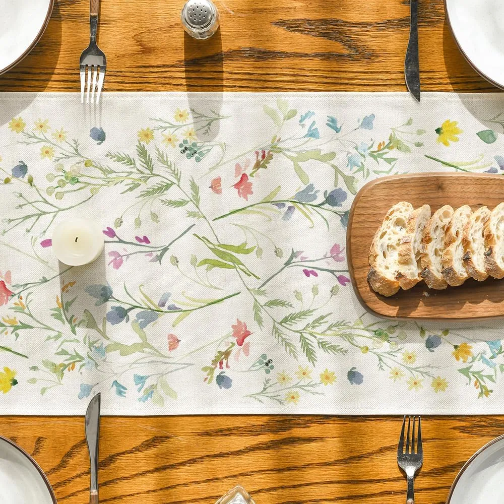 Artoid Mode Wildflowers Bloom Flowers Spring Table Runner, Seasonal Summer Floral Kitchen Dining Table Decoration for Home Party Decor 13x90 Inch