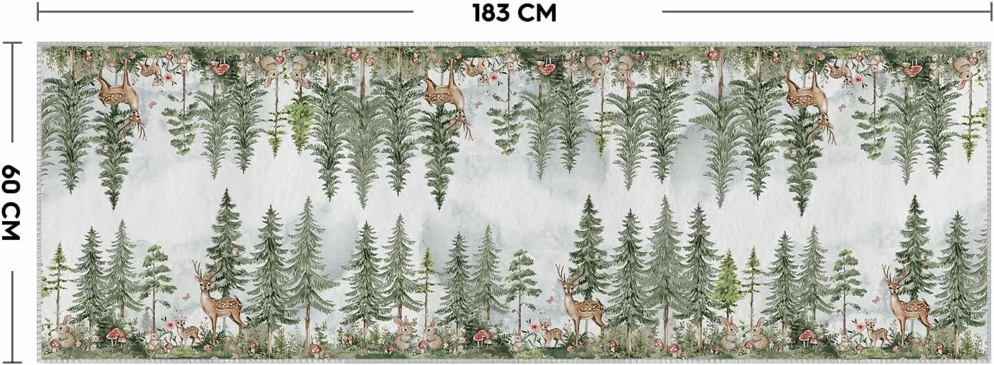 Artoid Mode Forest Deer Rabbit Baby Shower Runner Rug, Spring Summer Home Decor Low-Profile Non-Slip Washable Area Rug for Bathroom Entryway Bedroom Kitchen Laundry Room Indoor 2x6 Feet