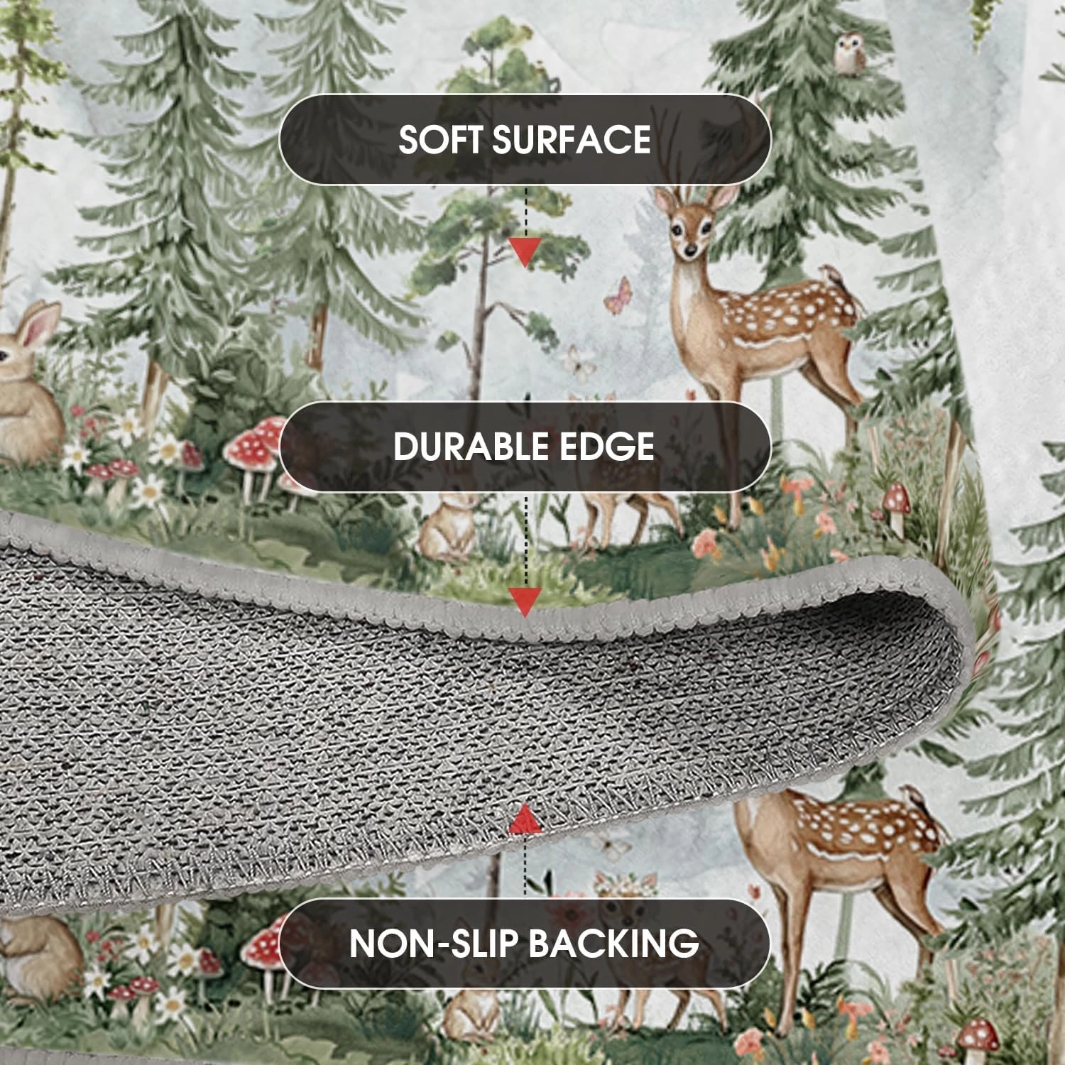 Artoid Mode Forest Deer Rabbit Baby Shower Runner Rug, Spring Summer Home Decor Low-Profile Non-Slip Washable Area Rug for Bathroom Entryway Bedroom Kitchen Laundry Room Indoor 2x6 Feet