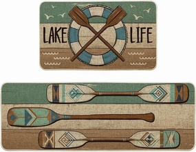 Artoid Mode Lake Life Oar Boat Summer Kitchen Mats Set of 2, Lake Seasonal Sports Home Decor Low-Profile Kitchen Rugs for Floor - 17x29 and 17x47 Inch
