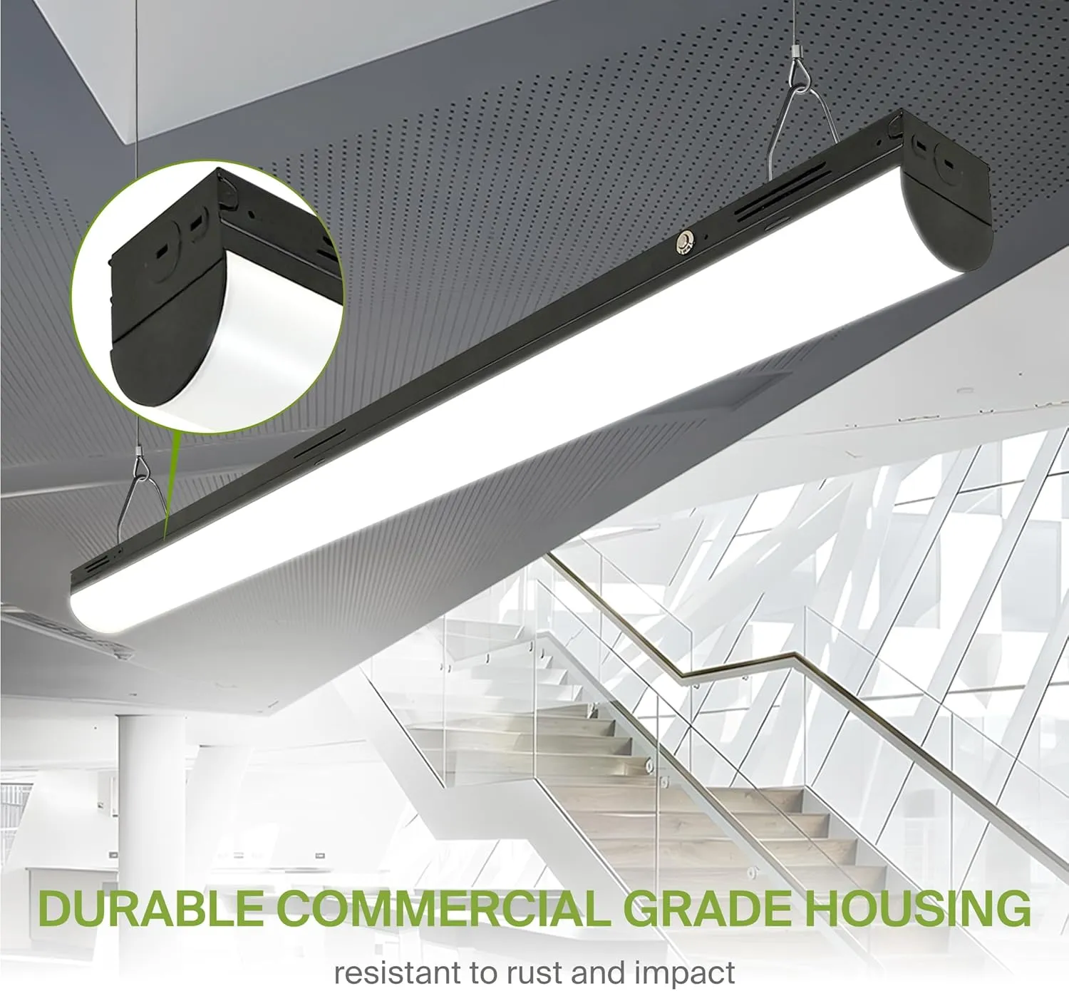 ASD Black 4ft LED Linear Strip Light Fixture with Emergency Battery Backup & Q-Base | 25W-40W 120-277V 3500K-5000K Linkable Architectural LED Shop Light | UL DLC Stairwell Certified Luminaire