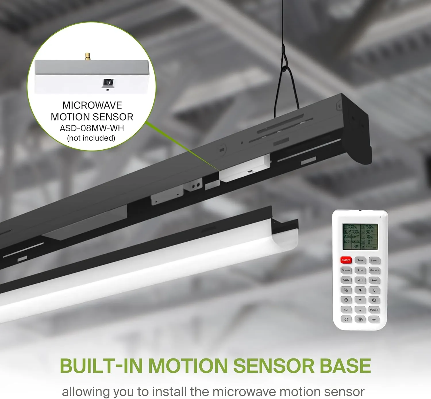 ASD Black 4ft LED Linear Strip Light Fixture with Emergency Battery Backup & Q-Base | 25W-40W 120-277V 3500K-5000K Linkable Architectural LED Shop Light | UL DLC Stairwell Certified Luminaire
