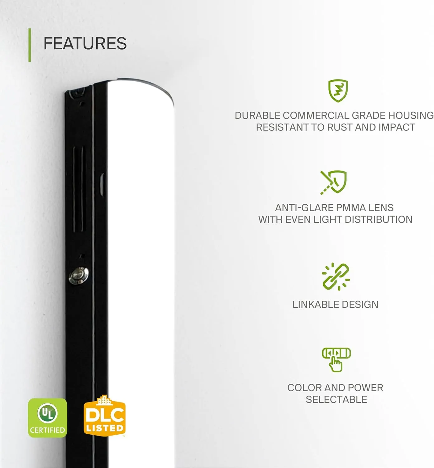 ASD Black 4ft LED Linear Strip Light Fixture with Emergency Battery Backup & Q-Base | 25W-40W 120-277V 3500K-5000K Linkable Architectural LED Shop Light | UL DLC Stairwell Certified Luminaire