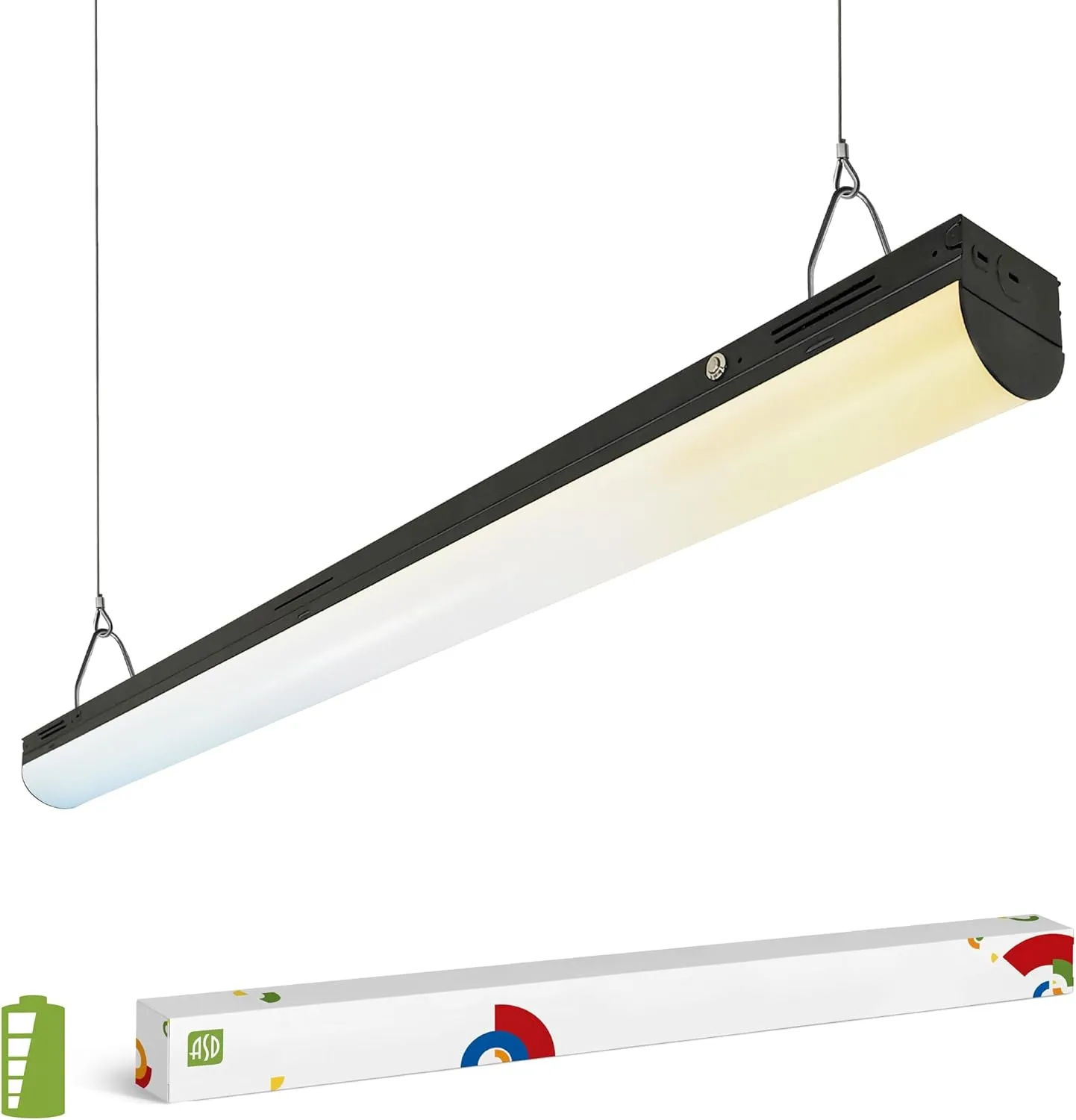 ASD Black 4ft LED Linear Strip Light Fixture with Emergency Battery Backup & Q-Base | 25W-40W 120-277V 3500K-5000K Linkable Architectural LED Shop Light | UL DLC Stairwell Certified Luminaire