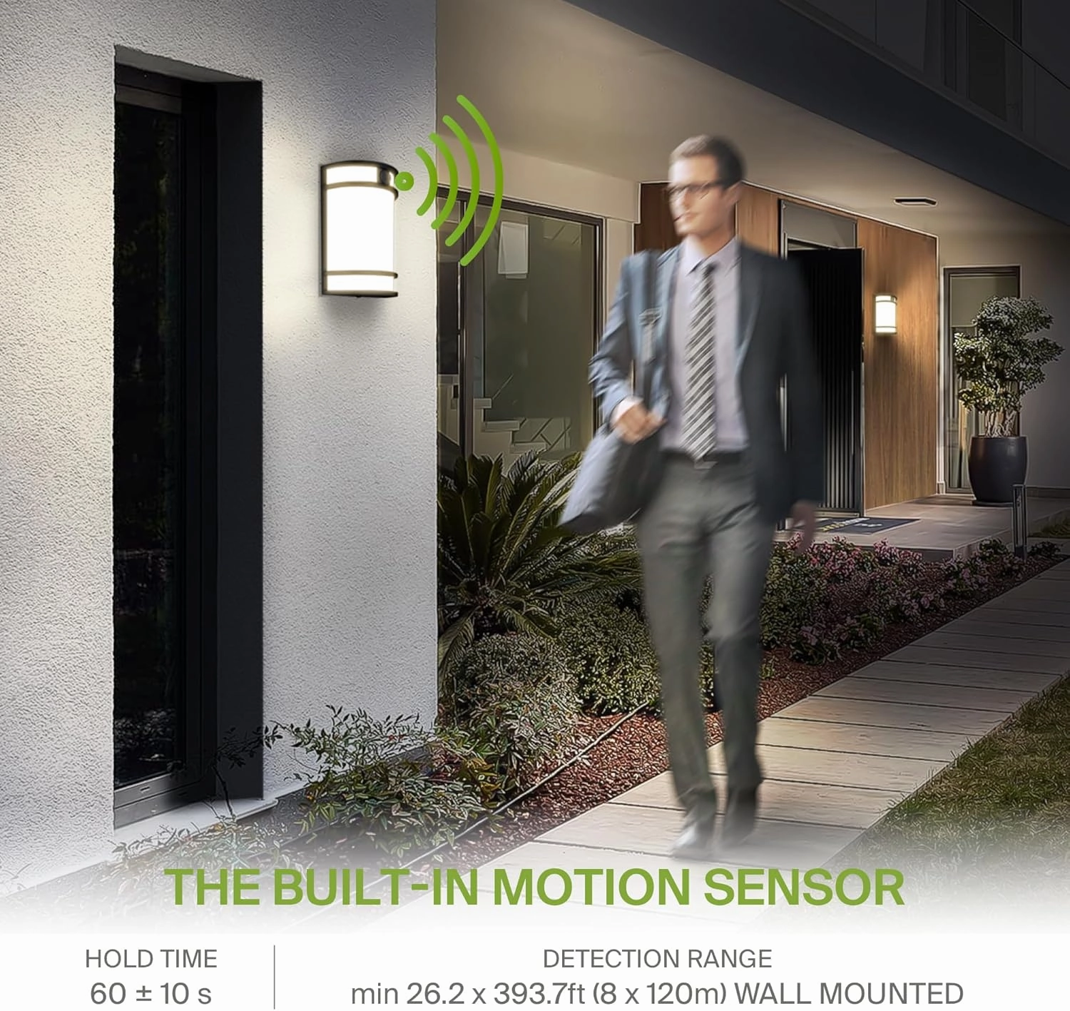 ASD 10 Inch LED Outdoor & Indoor Wall Mount Light Fixture with Motion Sensor - Black Wall Sconce Lighting - 15W 120-277V 3000K 4000K 5000K Adjustable Exterior Lights - Front Door & Patio - ETL