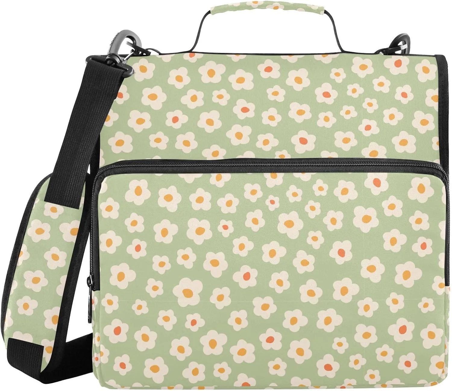 Aslsiy Zipper Binder Cute Naive Flowers 1.5 inch 3-Ring Binder Organizer 70s Style Trapper Keeper with Shoulder Strap for School Office Supplies