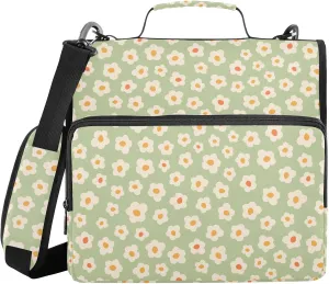 Aslsiy Zipper Binder Cute Naive Flowers 1.5 inch 3-Ring Binder Organizer 70s Style Trapper Keeper with Shoulder Strap for School Office Supplies