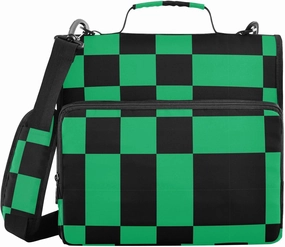 Aslsiy Zipper Binder Black and Green Checkered Meter 1.5 inch 3-Ring Binder Organizer Trapper Keeper with Shoulder Strap for School Office Supplies