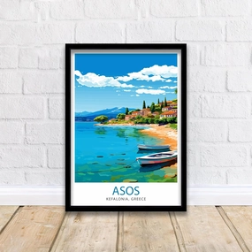 Asos Kefalonia Greece Print Greek Village Art Ionian Island Poster Kefalonia Coastal View Wall Decor Mediterranean Seascape Illustration, 300 Poster Photo Print