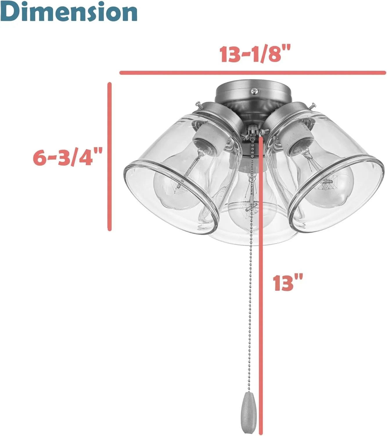 Aspen Creative 22015-1, Three-Light Ceiling Fan Light Kit with Pull Chain, Polished Brass Finish with Clear Glass Shades, 13-1/8" Diameter x 6-3/4" Height
