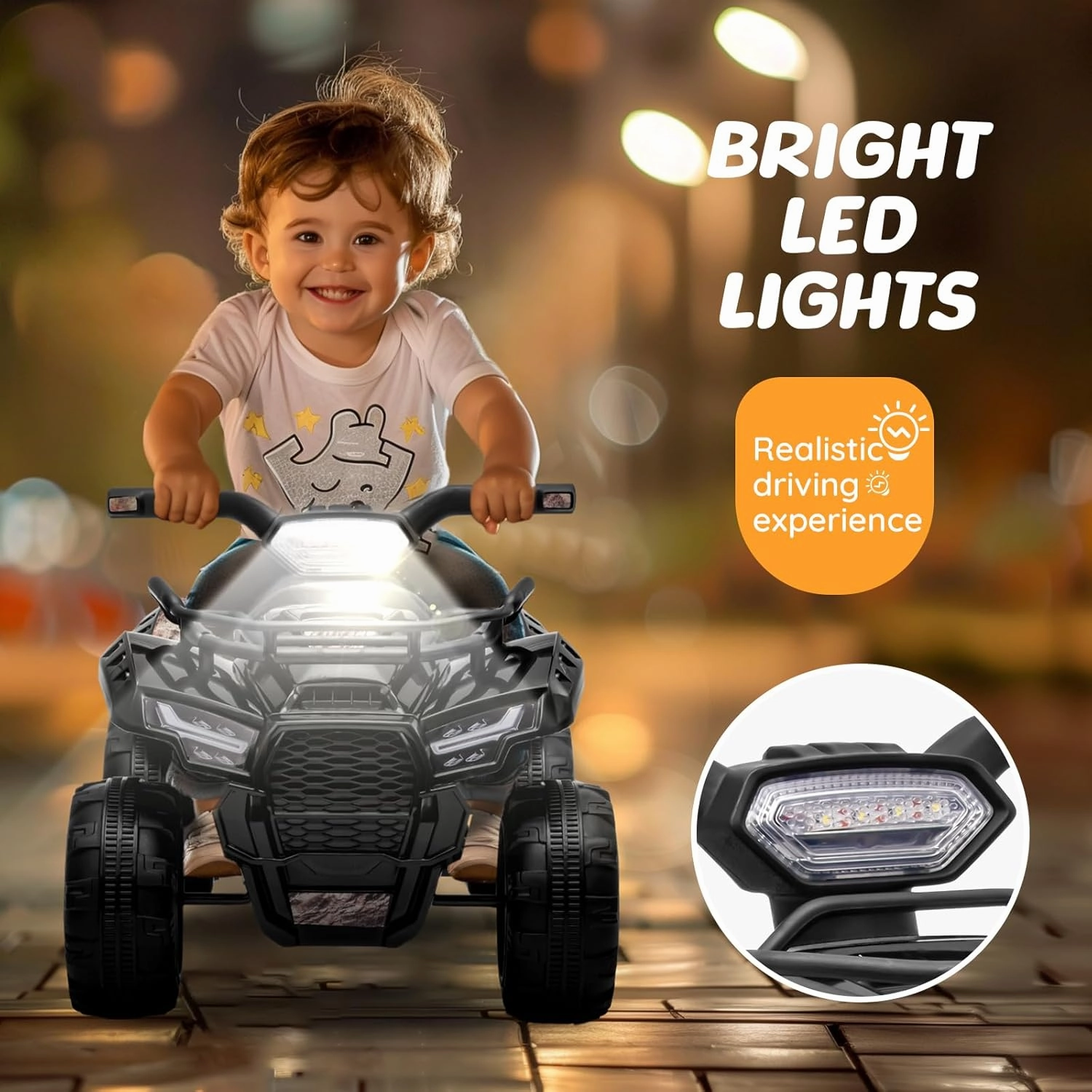 ATV for Kids, 6V Battery Powered Toddler 4 Wheeler w/Music, Light, 1.2mph Max Speed, Kids ATV 4 Wheeler 18-36 Months, Black