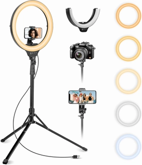 Aureday 14'' Selfie Ring Light with 62'' Tripod Stand and Phone Holder, Dimmable LED Phone Ringlight for Makeup/Video Recording/Photography, Circle Lighting for All Cell Phones&Lightweight Cameras