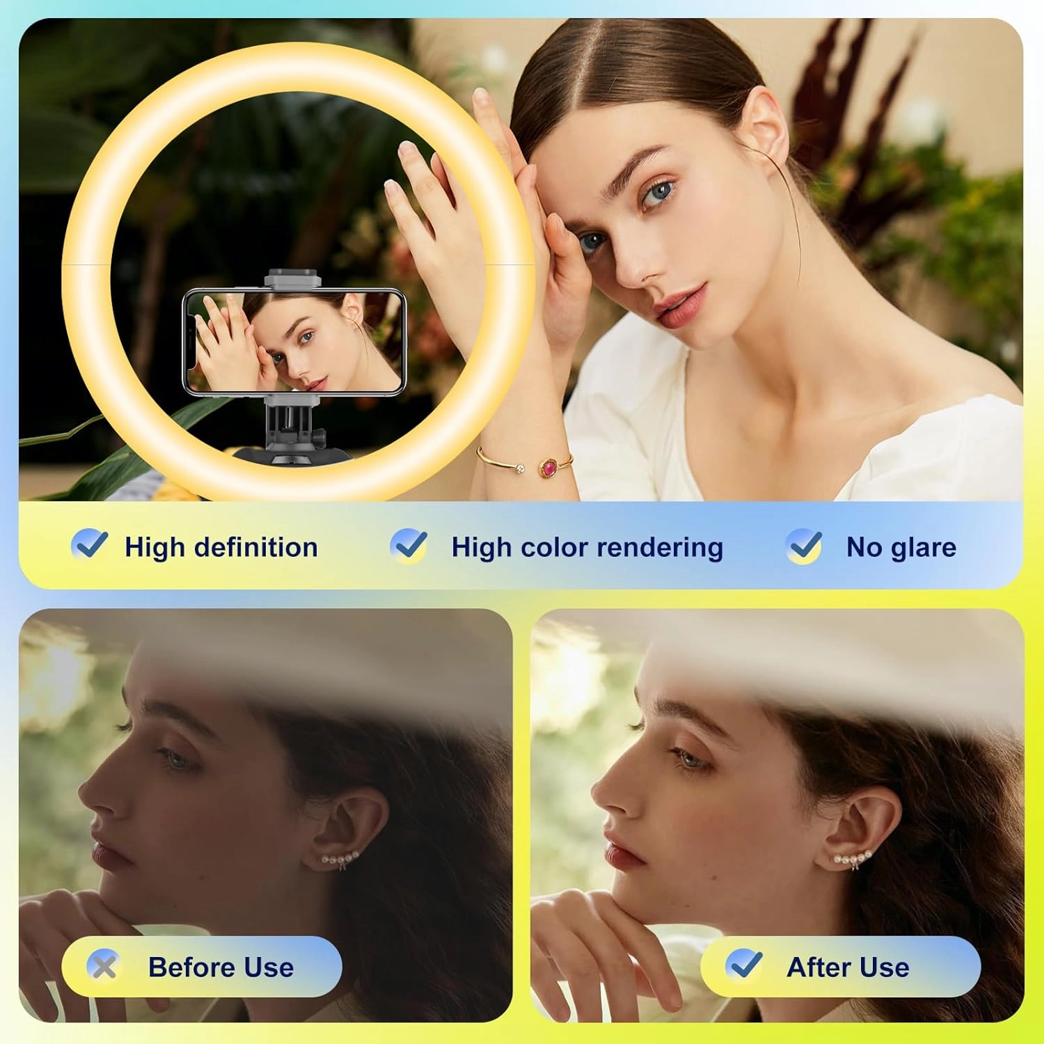 Aureday 14'' Selfie Ring Light with 62'' Tripod Stand and Phone Holder, Dimmable LED Phone Ringlight for Makeup/Video Recording/Photography, Circle Lighting for All Cell Phones&Lightweight Cameras